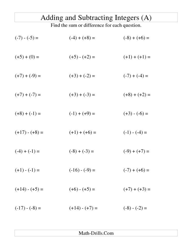 Adding Integers Worksheet Easy