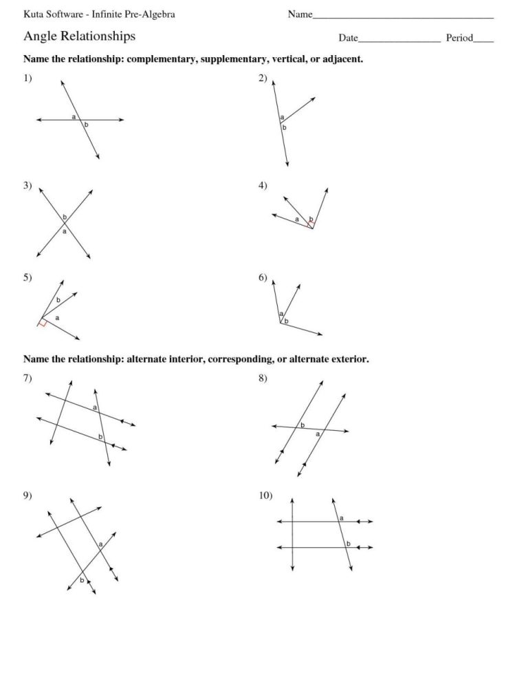 Angle Relationships Worksheet 8th Grade