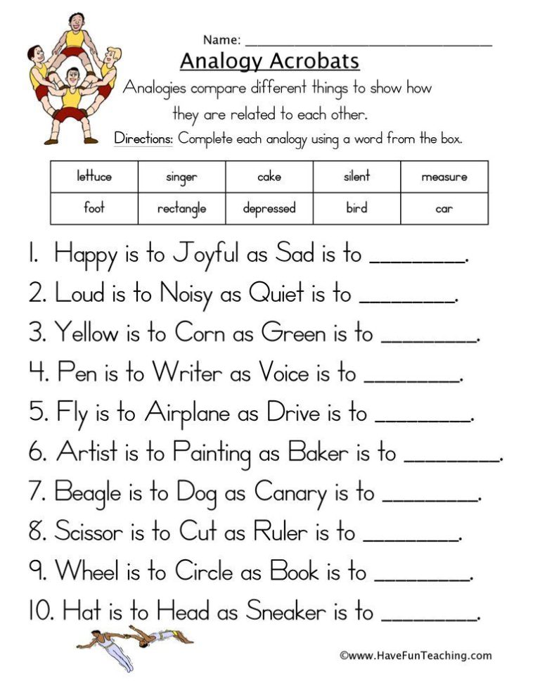 Analogies Worksheet With Answer Key