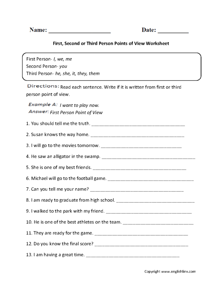 Point Of View Worksheet 1