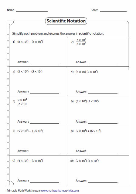 Scientific Notation Worksheet Answers