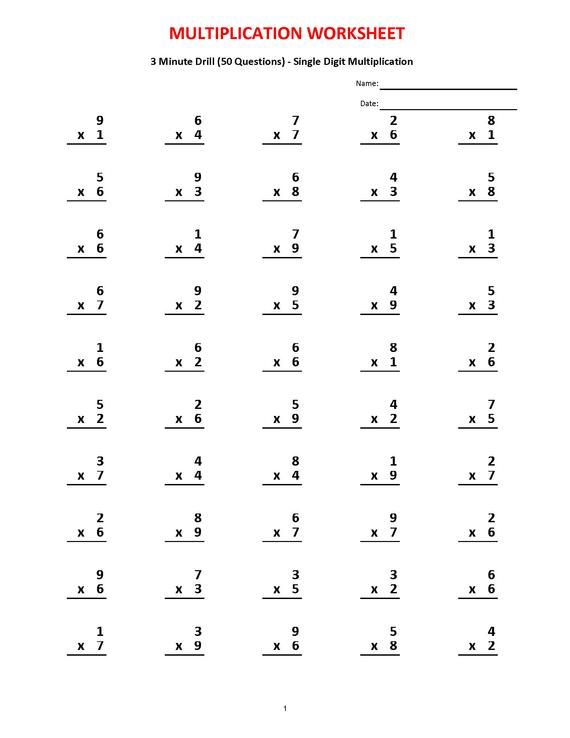 Printable Multiplication Worksheets 3s