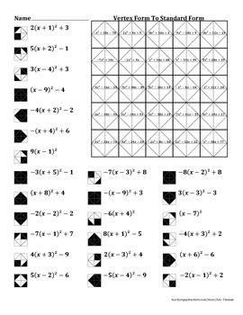 Converting From Standard Form To Vertex Form Worksheet Answers