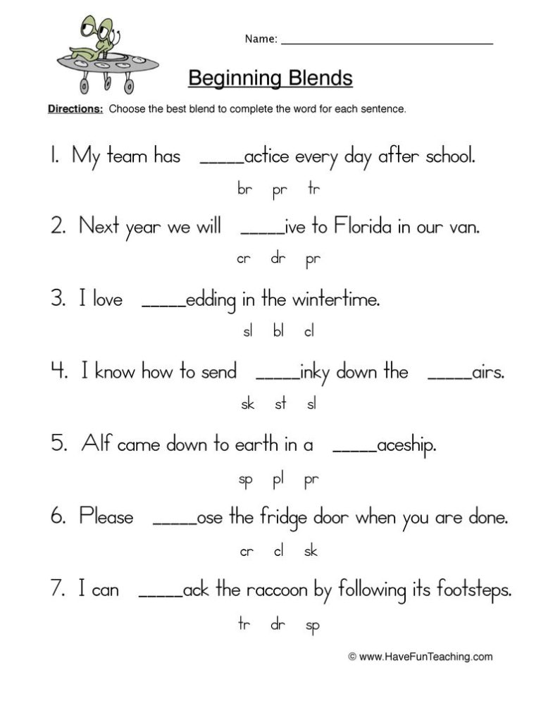 Blends Worksheets Grade 2