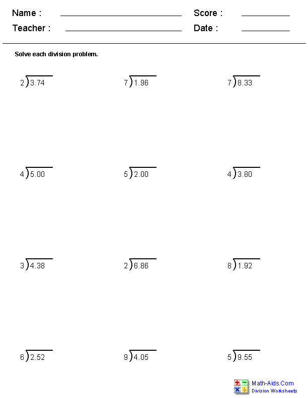 Long Division Worksheets With Decimals