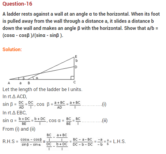 Trigonometry Worksheets Class 10