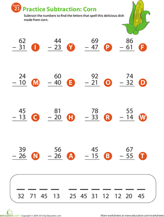 Math Problems For 2nd Graders Subtraction