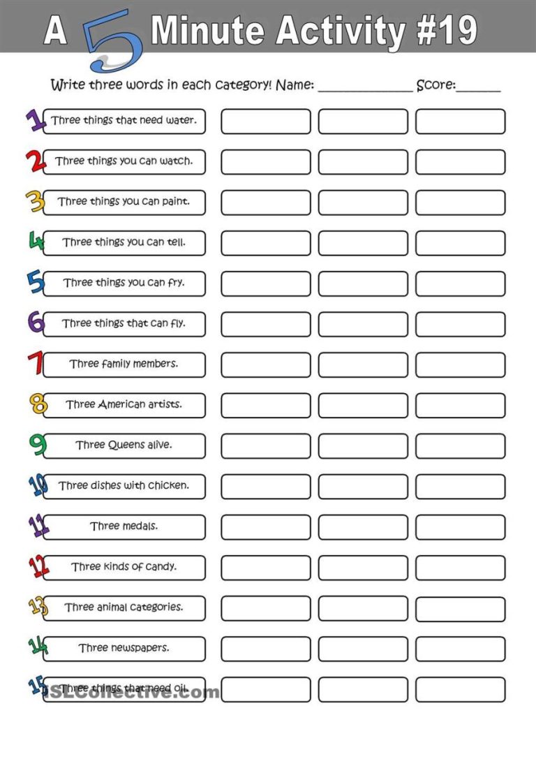 Activity Worksheets For Adults