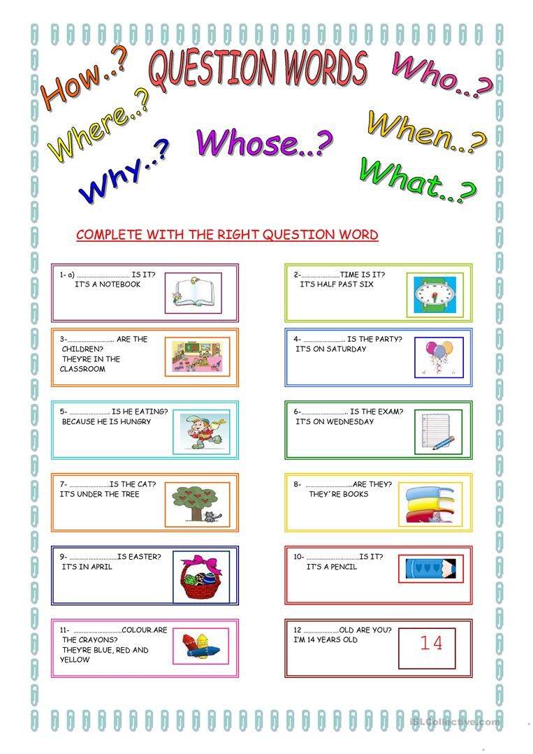 Question Words Worksheet For Kids