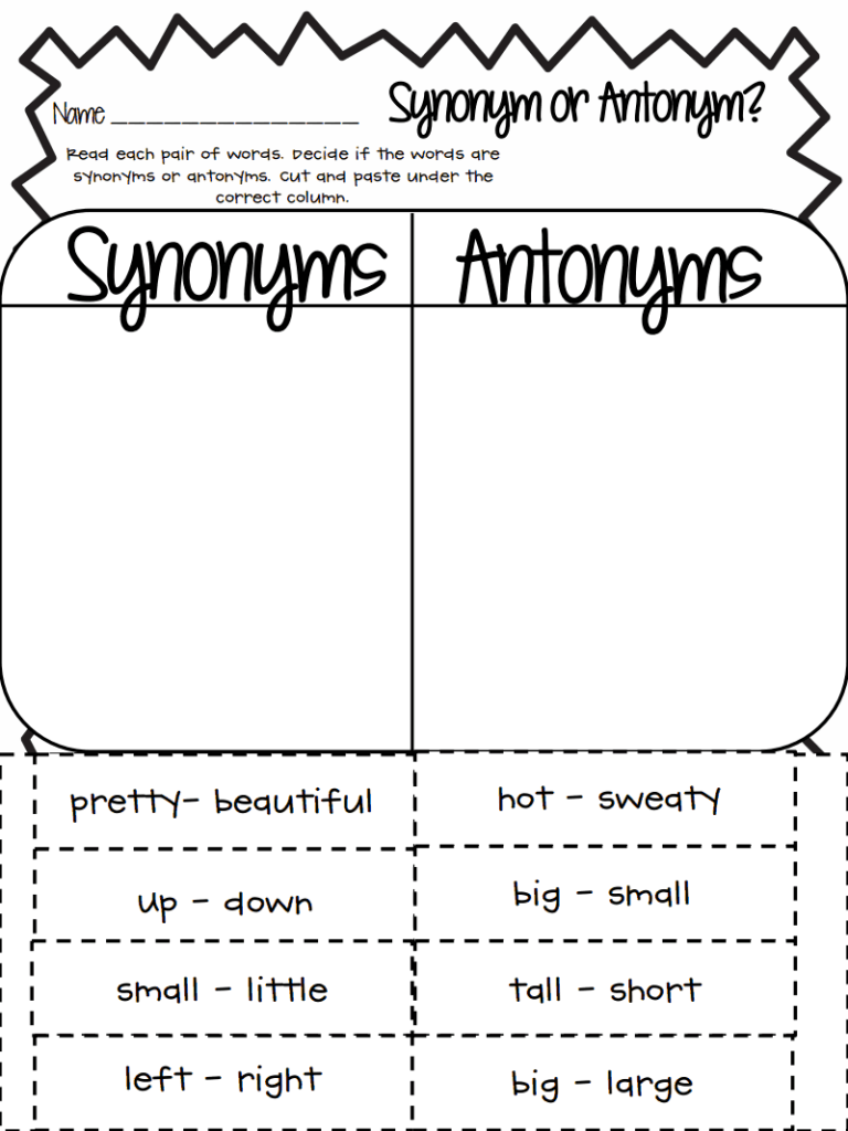 Synonyms And Antonyms Worksheets