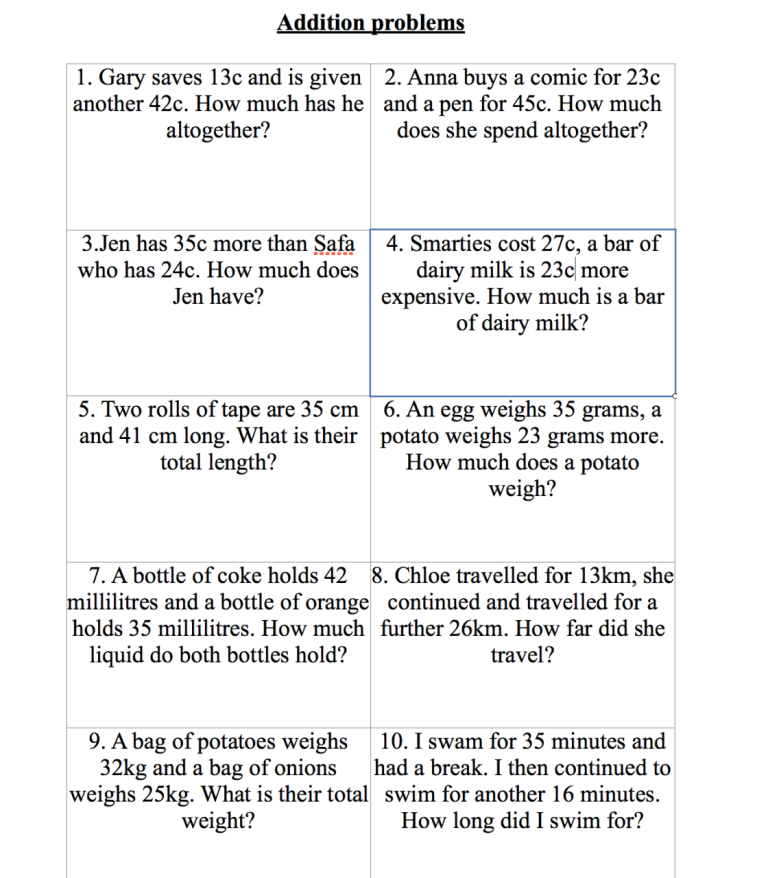 Addition Word Problems For Grade 3 Cbse