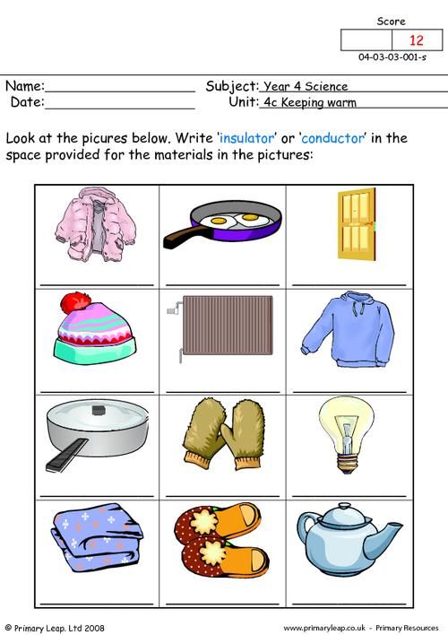 Thermal Conductors And Insulators Worksheet