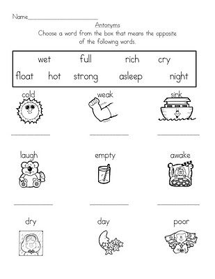 Opposites Worksheets