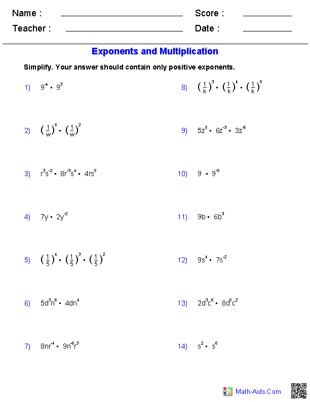 Law Of Exponents Worksheet Answers