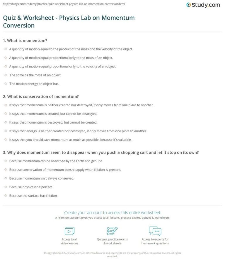 Momentum Worksheet Answer Key