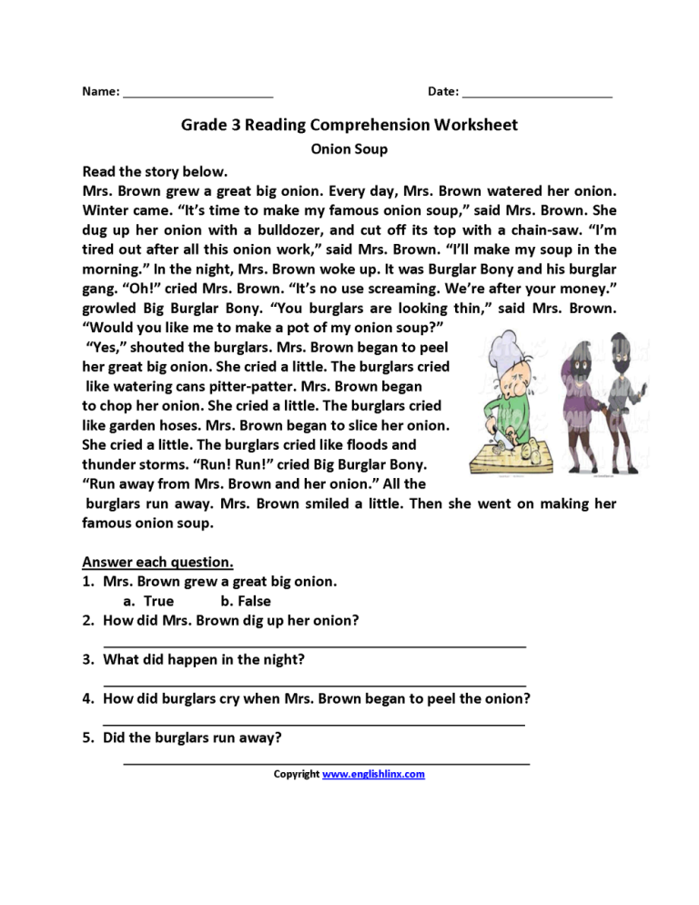 Reading Comprehension Activities 3rd Grade