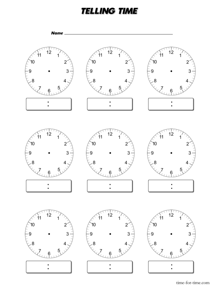 Clock Printable Worksheets