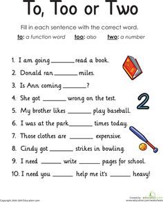 To Too Two Worksheet 1st Grade