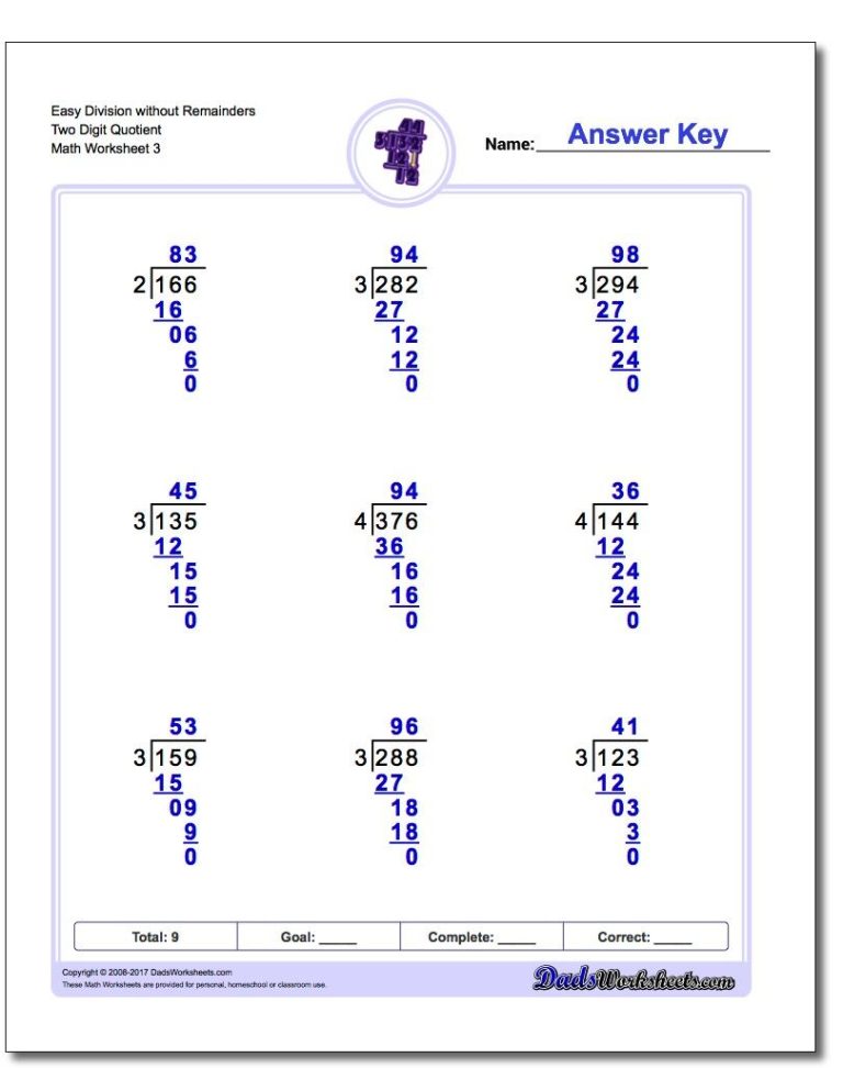 Division Questions With Remainders