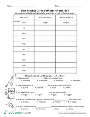 Suffixes Worksheets