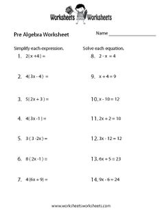 6th Grade Free Algebra Worksheets