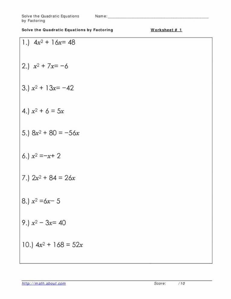 Solving Quadratic Equations By Completing The Square Worksheet Answers