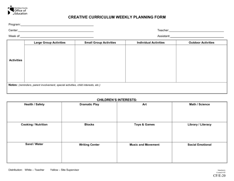 Creative Curriculum Free Printable Preschool Lesson Plans