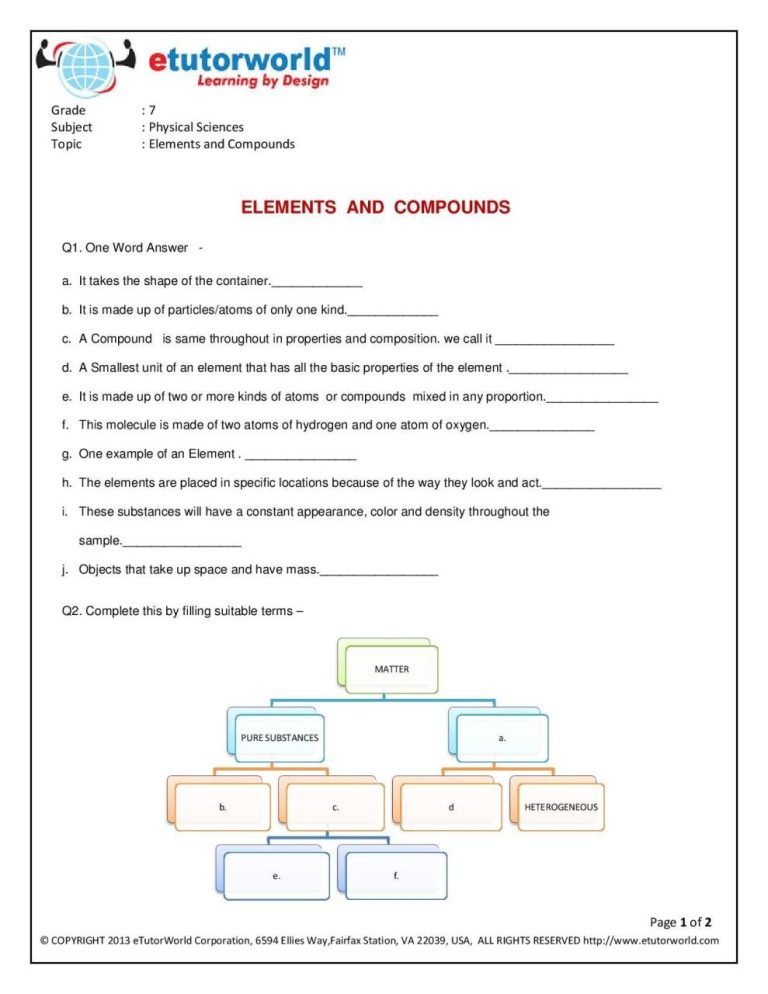 7th Grade Science Worksheets Printable