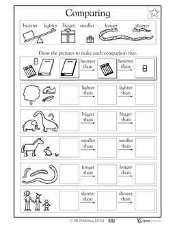 Comparison Worksheet For Class 1