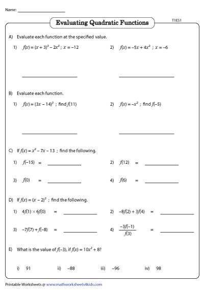 Evaluating Functions Worksheet 8th Grade