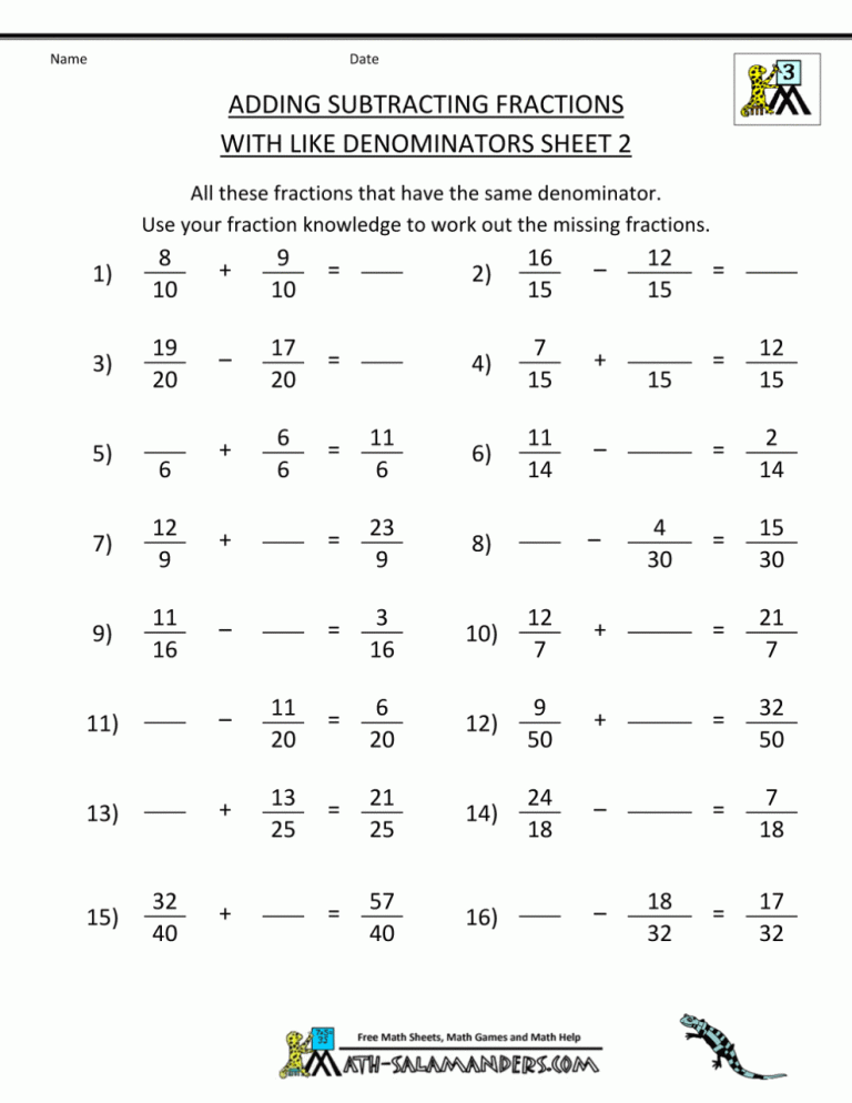 Grade 2 Addition Of Fractions Worksheets