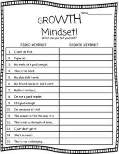 Growth Mindset Worksheets Answer Key