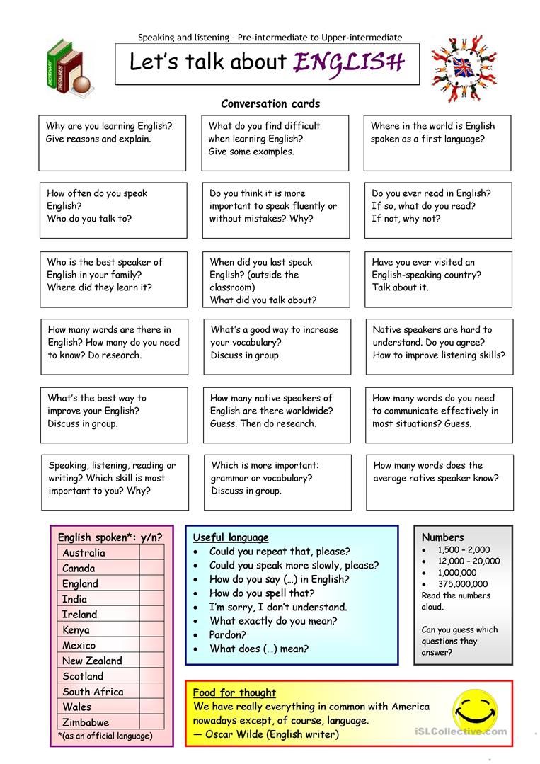 Printable English Conversation Worksheets Pdf