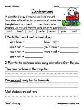 Contractions Worksheet For Grade 1