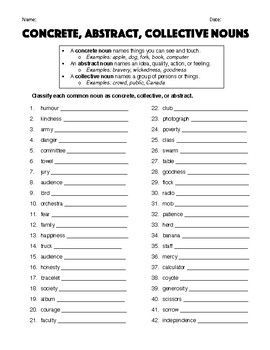 Abstract Noun Worksheets With Answers