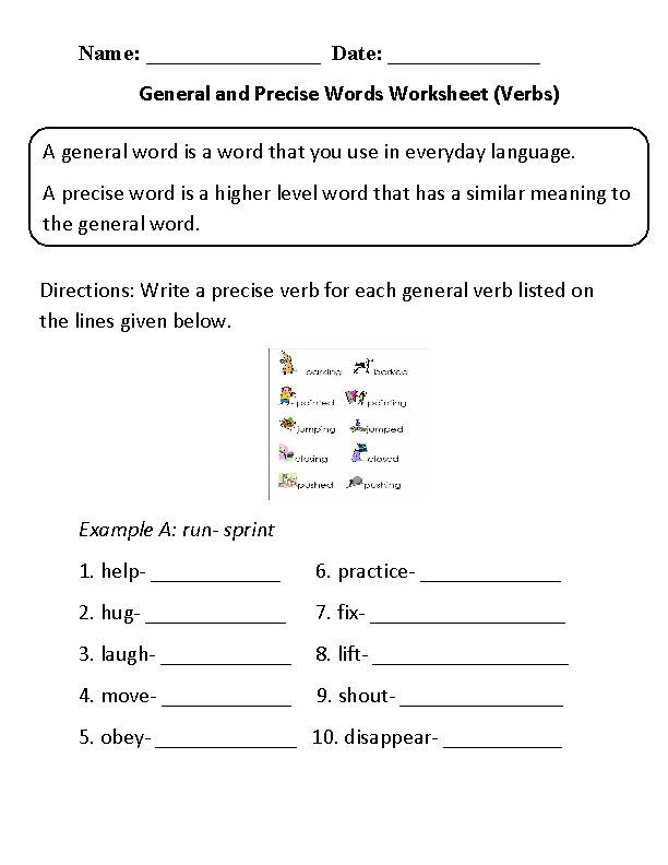 Grade 6 English Worksheets Verbs