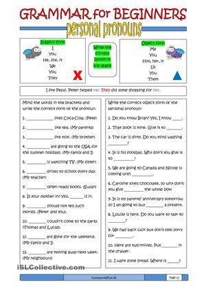 Subject Pronouns Worksheet Esl