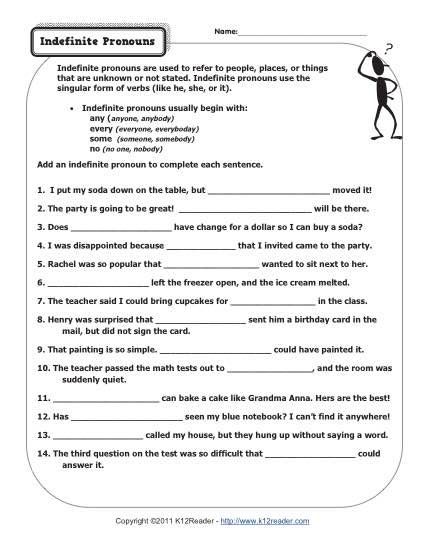 6th Grade Reflexive Pronouns Worksheets