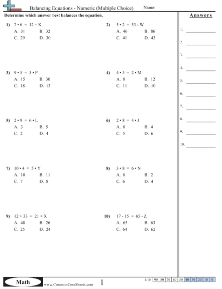 Algebra Worksheets Grade 8