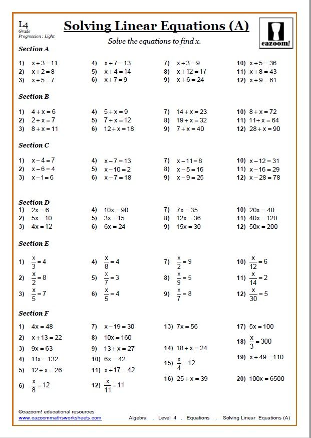 Equations Worksheets