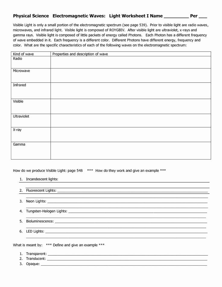 Electromagnetic Spectrum Worksheet Answers