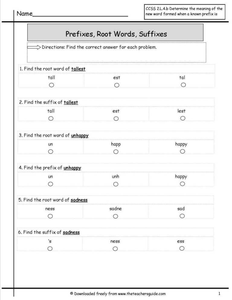 Prefixes And Suffixes Worksheets For Grade 3