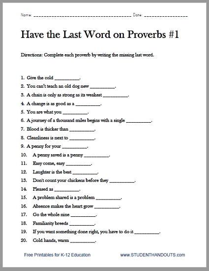 Idioms Worksheets 7th Grade