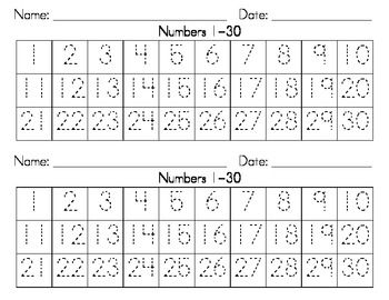 Number Writing Practice 1-30