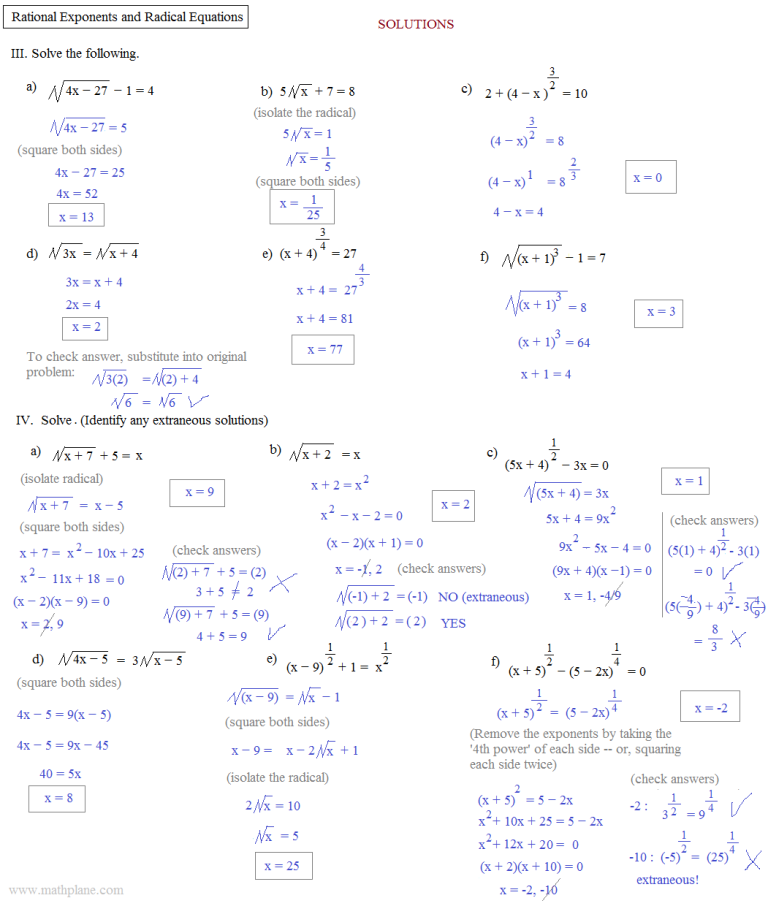 Rational Exponents Worksheet Answers