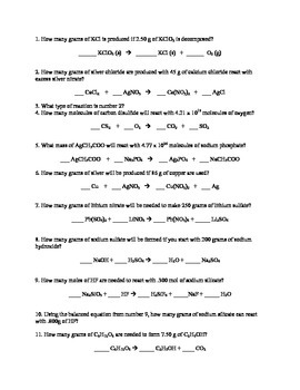 Answer Key Stoichiometry Practice Worksheet