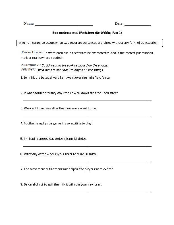 Sentence Fragment Worksheets