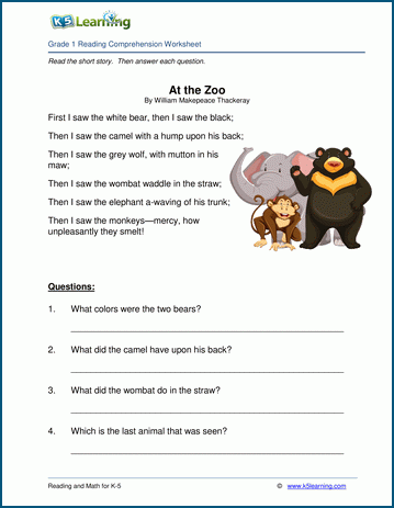 K5 Learning Grade 1 Grammar Worksheet