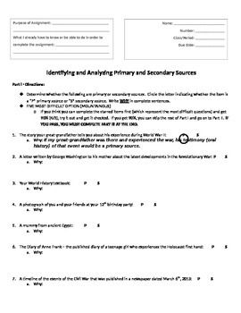 Primary And Secondary Sources Worksheet Pdf