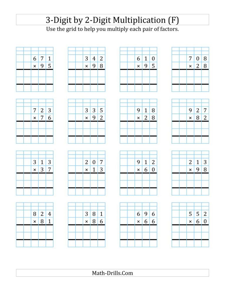 Double Digit Multiplication Worksheets With Grids